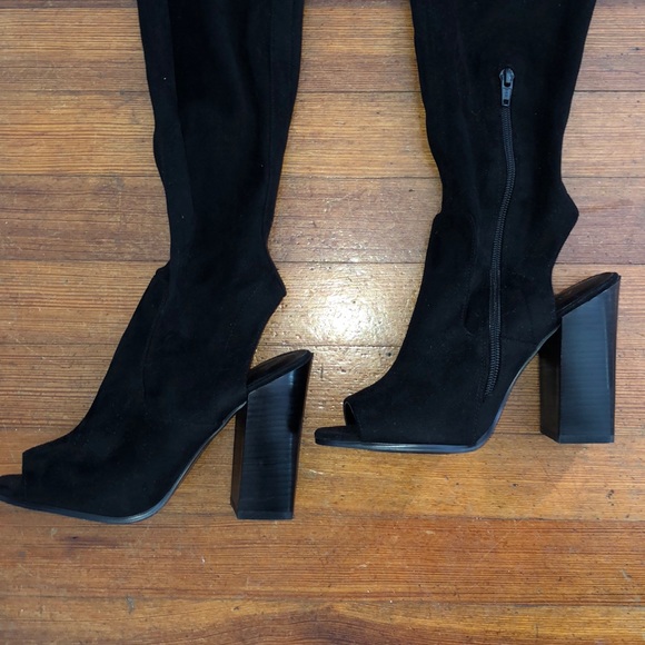 Thigh High Fabric Open Toe Boots - Picture 2 of 11